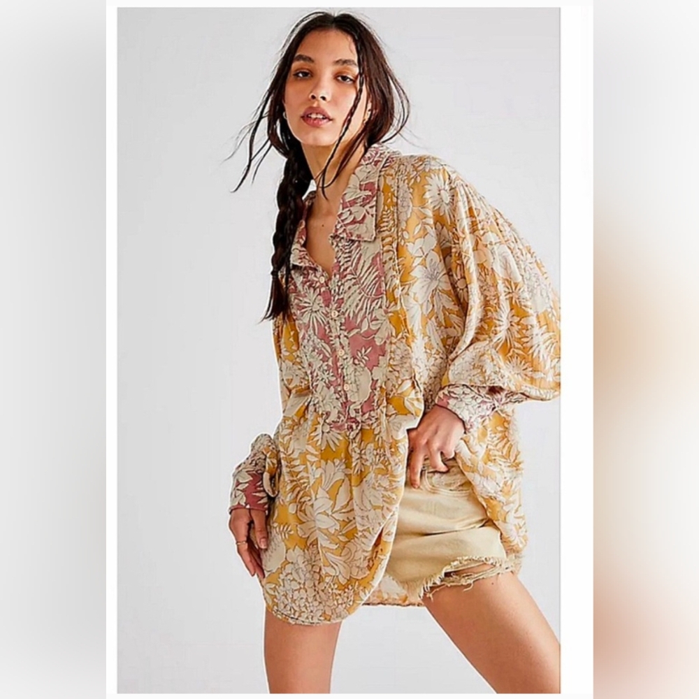 Magnolia Pearl Beige and Burgundy Floral Tora Shirt